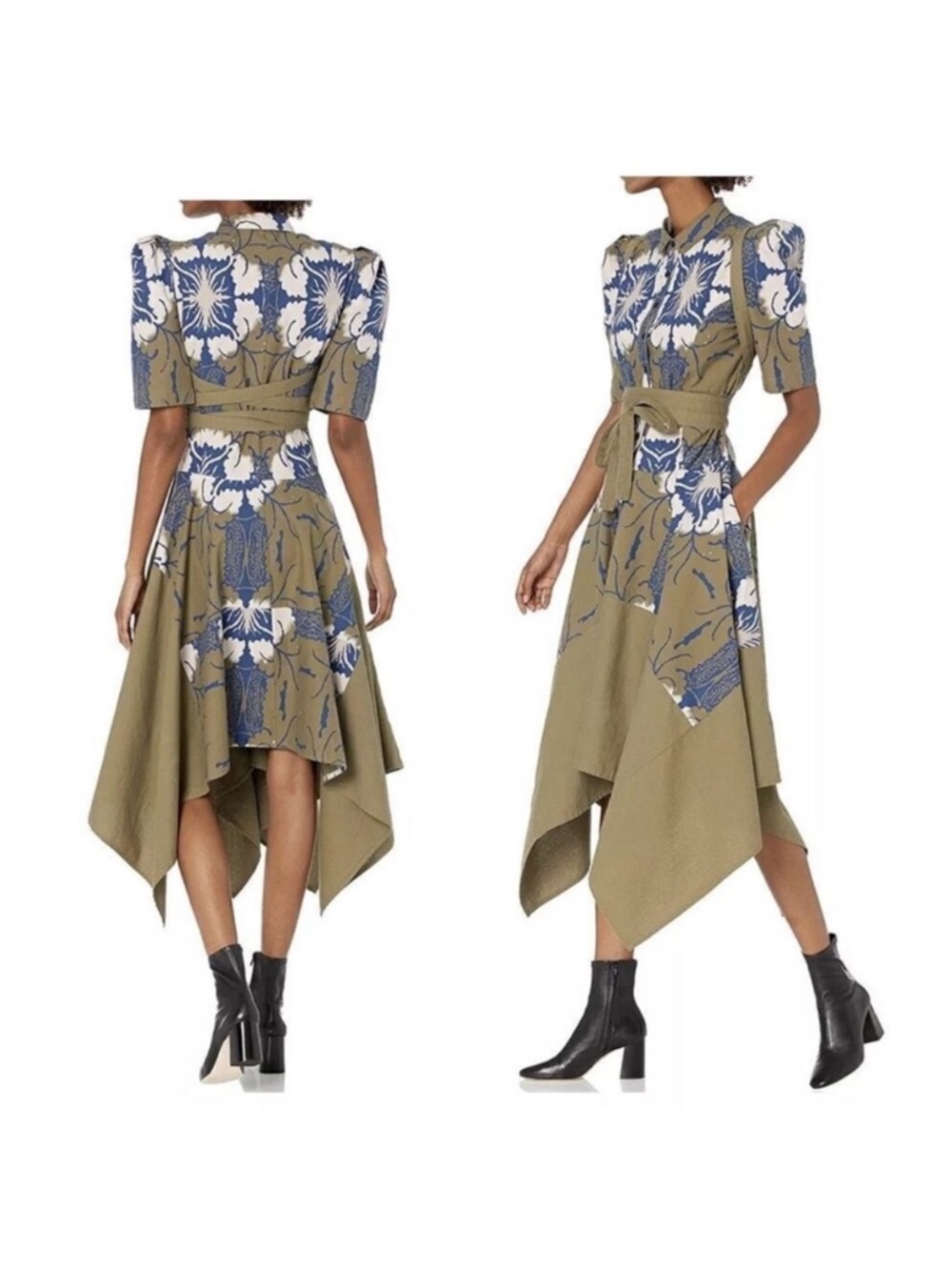 Making the Cut Viral Dress NWT SZ M Army Green & Blue Button Down Belted - Picture 2 of 9